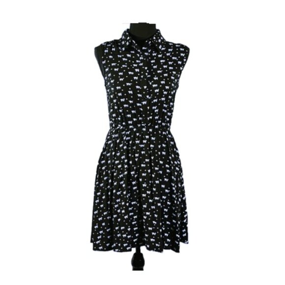 Allegra K Dresses & Skirts - Allegra K - Women's Cat Printed, Half Placket, Knee Length Sleeveless Dress